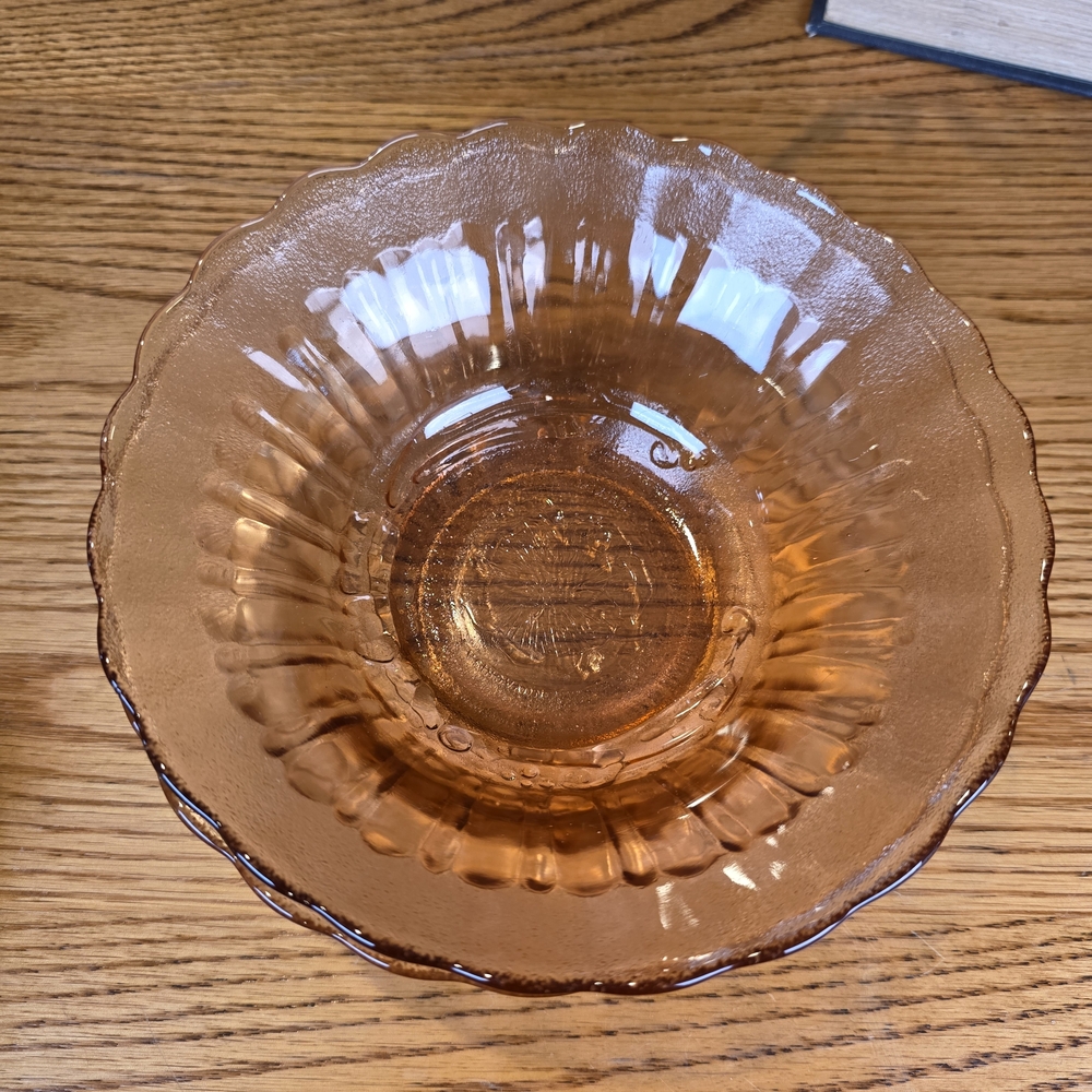 Vintage Pink Glass Ribbed Sunburst Bowls - Set of 2 | Scalloped Dessert Dishes